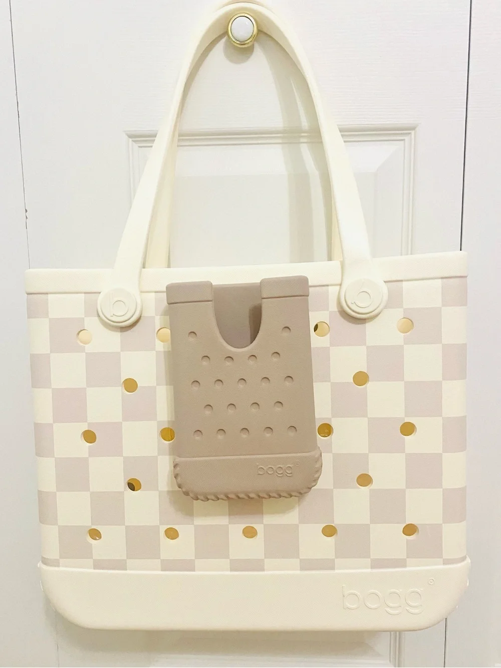BOGG BAG Original Large Checkered Coconut & Mushroom w/ Phone Holder⭐️NWT